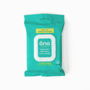 Packaging of ona Renewals Cooling Perineal Pad Liners with witch hazel, featuring a teal color with product information and branding.