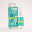 Packaging and bottle of ona Renewals™ Perineal Spray with product information visible. Packaging shows made with hypochlorous for soothing, sting-free relief.