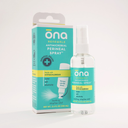 Packaging and bottle of ona Renewals™ Perineal Spray with product information visible. Packaging shows made with hypochlorous for soothing, sting-free relief.